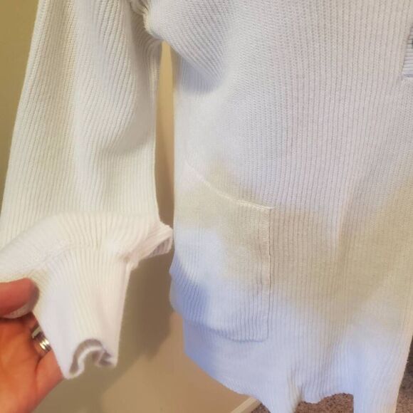 Free People Beach Picnic White Knit Collared Pullover Tunic Sweater Size Small - Picture 4 of 11